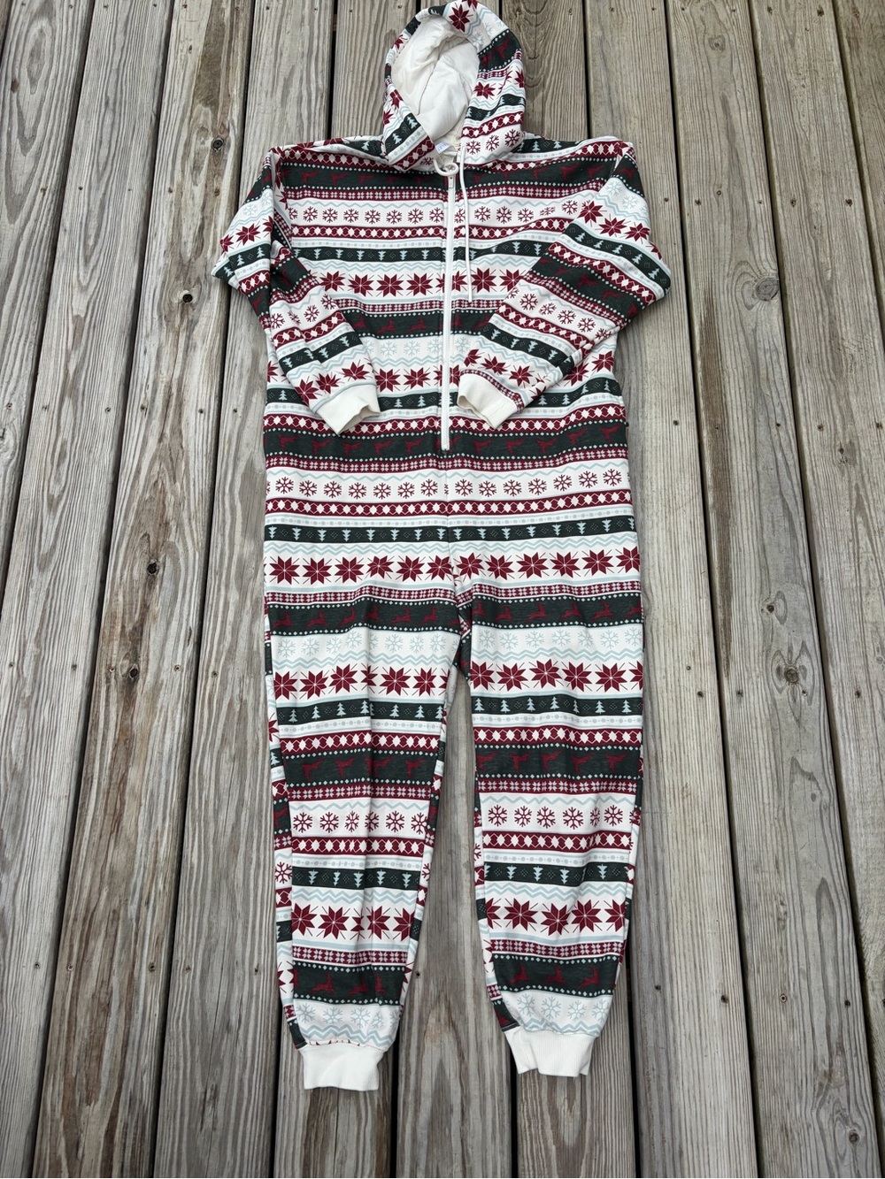 Fabletics Cozy Fleece Hooded One Piece Women Size XL Multicolor Holiday Pockets